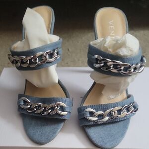 Venus Women's Denim Blue Chain Heels Sz 7 NWT $23